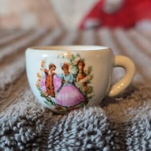 Miniature Teacup Porcelain Dollhouse Accessory White Courting Couple Trinket
